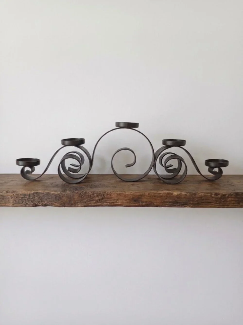Wrought Iron Candelabra Centerpiece Black Scrollwork Tiered Candle Holder 5-Arm